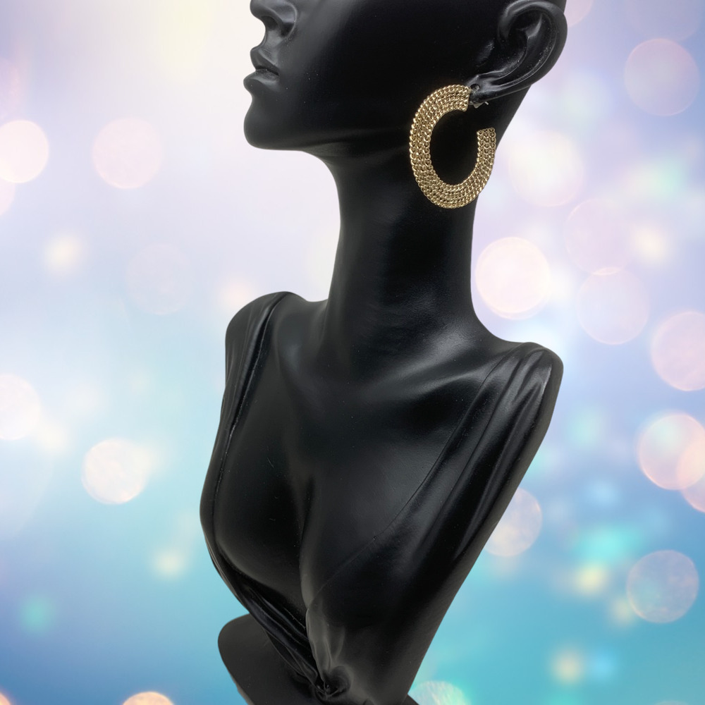 Vintage 1980's Thin Multi Chain Hoop Earrings Pierced New Wave Punk Carded
